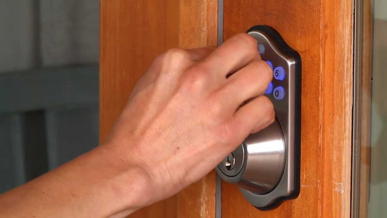 Smart lock keypad deadbolt fitted to a front door