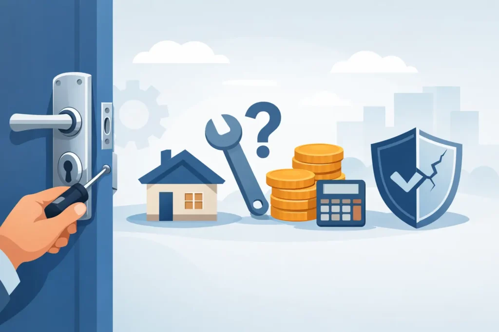 Locksmith repairing a residential door lock cylinder