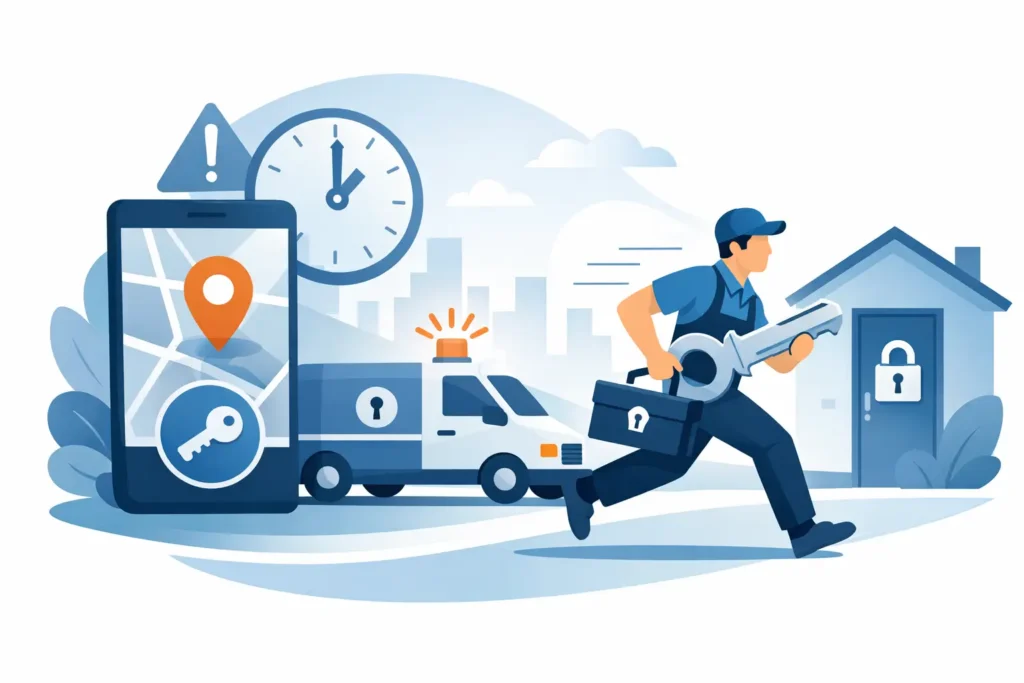 Mobile locksmith arriving quickly for an emergency lockout call in St. Louis