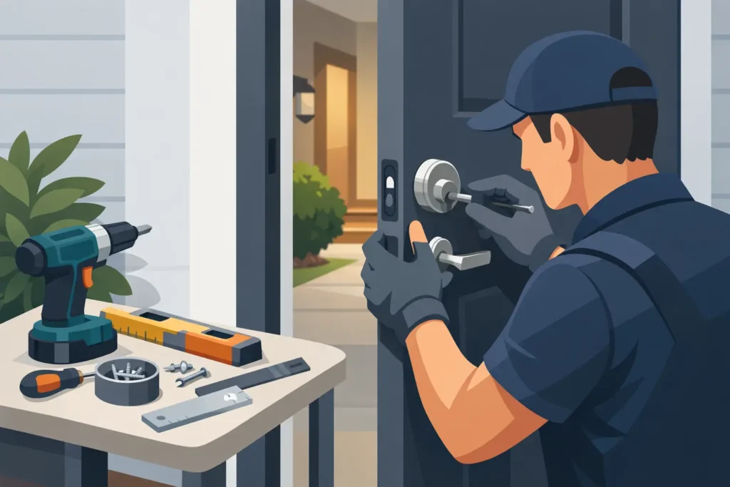 New deadbolt installed on a residential front door