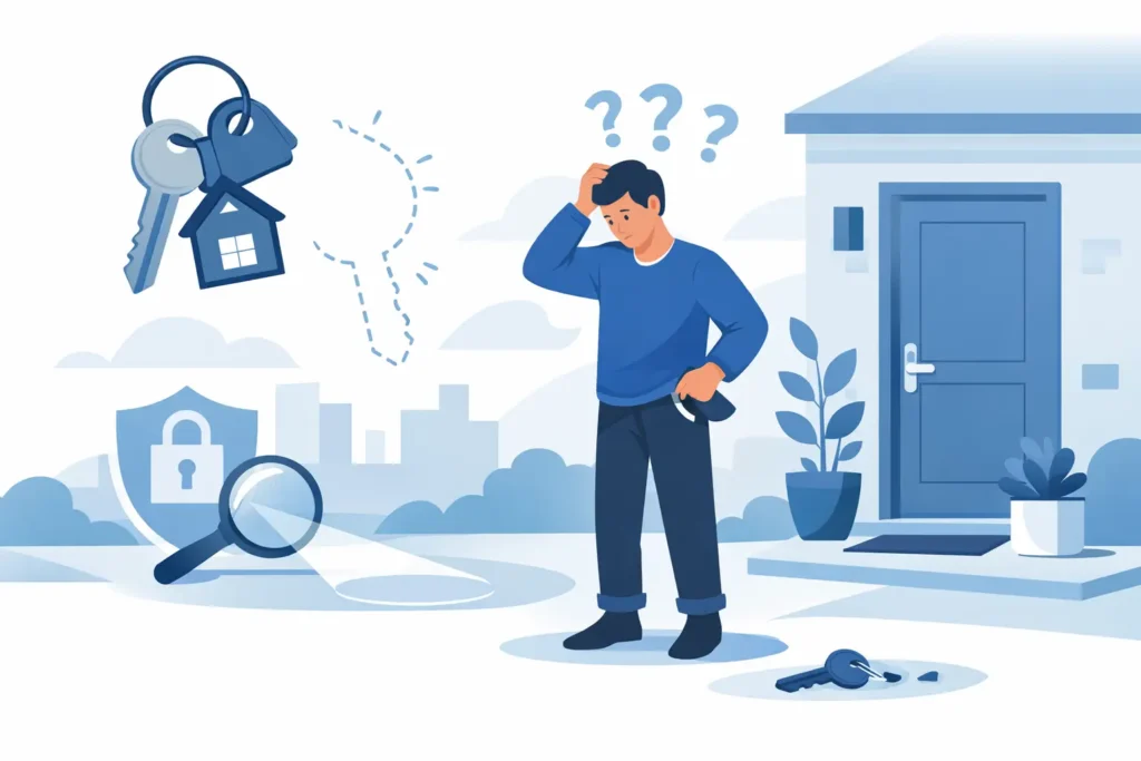 Homeowner outside the front door after losing house keys